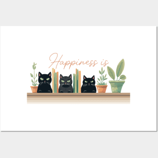 Happiness is cats, books & plants Posters and Art